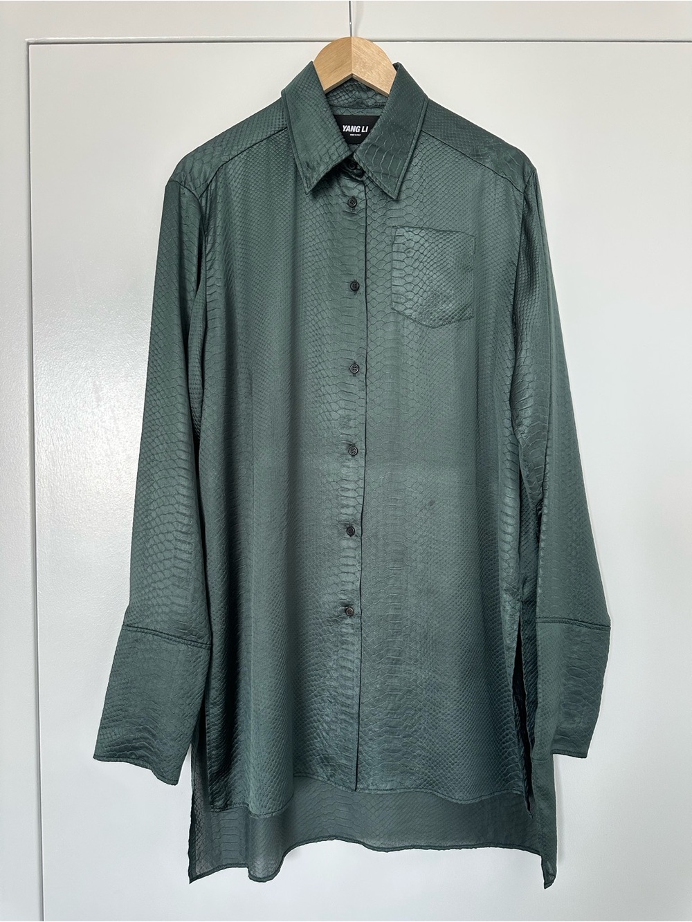 Yang Li Women’s Dark Green Textured Long-Sleeve Blouse